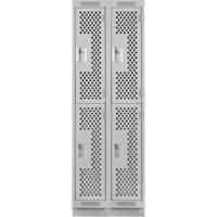 Clean Line Lockers, 2 -tier, Bank of 2, 24" x 15" x 76", Steel, Grey, Rivet (Assembled), Perforated Nia-Chem Ltd.