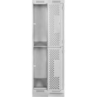 Clean Line Lockers, 2 -tier, Bank of 2, 24" x 15" x 76", Steel, Grey, Rivet (Assembled), Perforated Nia-Chem Ltd.