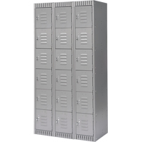 Lockers, 6 -tier, Bank of 3, 36" x 18" x 72", Steel, Grey, Knocked Down Nia-Chem Ltd.