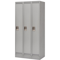 Lockers, Bank of 3, 36" x 18" x 76", Steel, Grey, Knocked Down Nia-Chem Ltd.