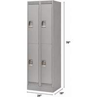 Lockers, 2 -tier, Bank of 2, 24" x 18" x 76", Steel, Grey, Knocked Down Nia-Chem Ltd.