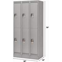 Lockers, 2 -tier, Bank of 3, 36" x 18" x 76", Steel, Grey, Knocked Down Nia-Chem Ltd.