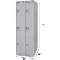Lockers, 3 -tier, Bank of 2, 24" x 18" x 72", Steel, Grey, Knocked Down Nia-Chem Ltd.