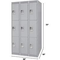 Casiers, 3 niveaux, Bloc de 3, 36" x 18" x 72", Acier, Gris, D&eacute;mont&eacute; Nia-Chem Ltd.