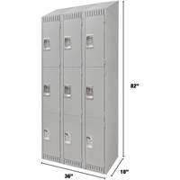Lockers, 3 -tier, Bank of 3, 36" x 18" x 82", Steel, Grey, Knocked Down Nia-Chem Ltd.