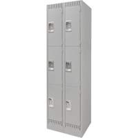 Lockers, 3 -tier, Bank of 2, 24" x 18" x 76", Steel, Grey, Knocked Down Nia-Chem Ltd.
