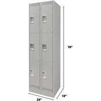 Lockers, 3 -tier, Bank of 2, 24" x 18" x 76", Steel, Grey, Knocked Down Nia-Chem Ltd.
