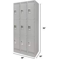 Lockers, 3 -tier, Bank of 3, 36" x 18" x 76", Steel, Grey, Knocked Down Nia-Chem Ltd.