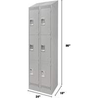 Lockers, 3 -tier, Bank of 2, 24" x 18" x 86", Steel, Grey, Knocked Down Nia-Chem Ltd.