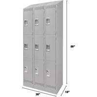 Lockers, 3 -tier, Bank of 3, 36" x 18" x 86", Steel, Grey, Knocked Down Nia-Chem Ltd.