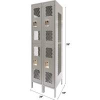 Vented Lockers, 2 -tier, Bank of 2, 24" x 18" x 78", Steel, Grey, Knocked Down, Perforated Nia-Chem Ltd.
