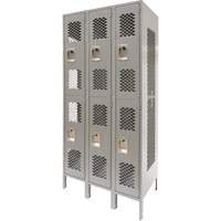 Vented Lockers, 2 -tier, Bank of 3, 36" x 18" x 78", Steel, Grey, Knocked Down, Perforated Nia-Chem Ltd.