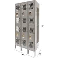 Vented Lockers, 2 -tier, Bank of 3, 36" x 18" x 78", Steel, Grey, Knocked Down, Perforated Nia-Chem Ltd.
