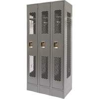 Vented Lockers, Bank of 3, 36 x 18" x 78", Steel, Grey, Knocked Down, Perforated Nia-Chem Ltd.