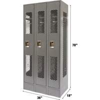 Vented Lockers, Bank of 3, 36 x 18" x 78", Steel, Grey, Knocked Down, Perforated Nia-Chem Ltd.
