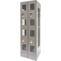 Vented Lockers, 2 -tier, Bank of 2, 24" x 18" x 78", Steel, Grey, Knocked Down, Perforated Nia-Chem Ltd.