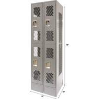 Vented Lockers, 2 -tier, Bank of 2, 24" x 18" x 78", Steel, Grey, Knocked Down, Perforated Nia-Chem Ltd.