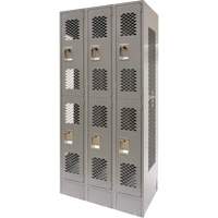 Vented Lockers, 2 -tier, Bank of 3, 36 x 18" x 78", Steel, Grey, Knocked Down, Perforated Nia-Chem Ltd.
