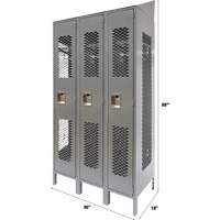 Vented Lockers, Bank of 3, 36 x 18" x 88", Steel, Grey, Knocked Down, Perforated Nia-Chem Ltd.