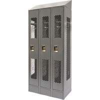 Vented Lockers, Bank of 3, 36 x 18" x 88", Steel, Grey, Knocked Down, Perforated Nia-Chem Ltd.