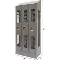 Vented Lockers, Bank of 3, 36 x 18" x 88", Steel, Grey, Knocked Down, Perforated Nia-Chem Ltd.