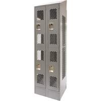 Vented Lockers, 2 -tier, Bank of 2, 24" x 18" x 88", Steel, Grey, Knocked Down, Perforated Nia-Chem Ltd.