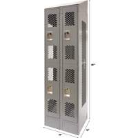 Vented Lockers, 2 -tier, Bank of 2, 24" x 18" x 88", Steel, Grey, Knocked Down, Perforated Nia-Chem Ltd.