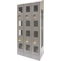 Vented Lockers, 2 -tier, Bank of 3, 36 x 18" x 88", Steel, Grey, Knocked Down, Perforated Nia-Chem Ltd.