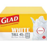 Tall 45L Unscented Garbage Bags, Regular, 24" W x 28" L, White Nia-Chem Ltd.