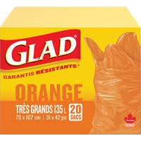 135L Garbage Bags, Regular, 31" W x 42" L, Orange Nia-Chem Ltd.