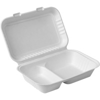 Compostable Hinged Food Containers with Compartments, Bagasse, Recantgular JP907 | Nia-Chem Ltd.