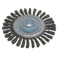 Brosses &eacute;conomiques &agrave; fil nou&eacute;s &agrave; haute vitesse pour cordons de soudure, Dia. 6", Fils 0,02", Arbre 5/8"-11, Acier inoxydable Nia-Chem Ltd.