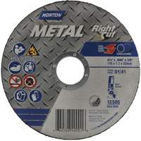 Meule &agrave; tronçonner m&eacute;tallique pour coupe &agrave; angle droit RightCut, 4-1/2" x 0,045", Arbre de 7/8", Type 01/41, Oxyde d'aluminium, 13580 Tr/min Nia-Chem Ltd.