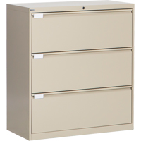 Lateral Filing Cabinet, Steel, 3 Drawers, 36" W x 18" D x 40-1/16" H, Beige OP217 | Nia-Chem Ltd.