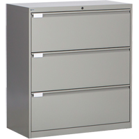 Lateral Filing Cabinet, Steel, 3 Drawers, 36" W x 18" D x 40-1/16" H, Grey OP218 | Nia-Chem Ltd.