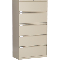 Lateral Filing Cabinet, Steel, 5 Drawers, 36" W x 18" D x 65-1/2" H, Beige OP223 | Nia-Chem Ltd.