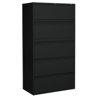 Lateral Filing Cabinet, Steel, 5 Drawers, 36" W x 19-1/4" D x 66-5/9" H, Black OP906 | Nia-Chem Ltd.
