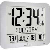 Slim Self-Setting Full Calendar Wall Clock, Digital, Battery Operated, Silver OR494 | Nia-Chem Ltd.