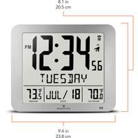 Slim Self-Setting Full Calendar Wall Clock, Digital, Battery Operated, Silver OR494 | Nia-Chem Ltd.