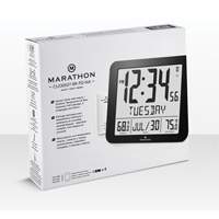 Slim Self-Setting Full Calendar Wall Clock, Digital, Battery Operated, Black OR495 | Nia-Chem Ltd.