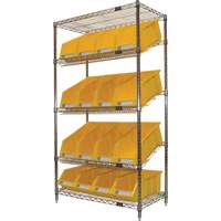Slanted Wire Shelf with Bins, 5 Tiers, 36" W x 63" H x 18" D Nia-Chem Ltd.