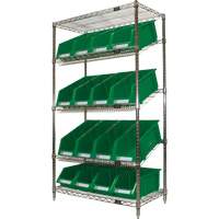 Slanted Wire Shelf with Bins, 5 Tiers, 36" W x 63" H x 18" D Nia-Chem Ltd.