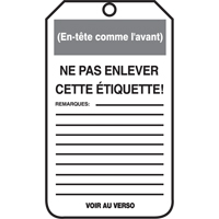 &eacute;tiquettes de verrouillage, Papier cartonn&eacute;, 3-1/8" la x 5-7/8" h, Français Nia-Chem Ltd.