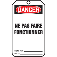 &eacute;tiquettes de verrouillage, Papier cartonn&eacute;, 3-1/8" la x 5-7/8" h, Français Nia-Chem Ltd.