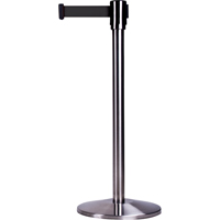 Free-Standing Crowd Control Barrier, Steel, 35" H, Black Tape, 7' Tape Length Nia-Chem Ltd.