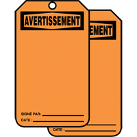 Safety Tags, Plastic, 3-3/8" W x 5-7/8" H, French Nia-Chem Ltd.