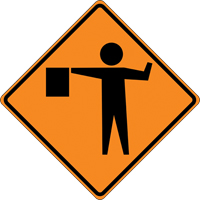Tilt-Adjust Flagman Ahead Roll-Up Construction Sign, 36" x 36", Vinyl, Pictogram Nia-Chem Ltd.