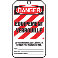 &eacute;tiquettes de verrouillage, Papier cartonn&eacute;, 3-3/8" la x 5-7/8" h, Français Nia-Chem Ltd.