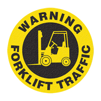 Panneau de signalisation au sol  Warning Forklift Traffic , Adh&eacute;sif, Anglais avec pictogramme Nia-Chem Ltd.