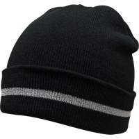 Knit Hat with Silver Reflective Stripe, One Size, Black SGJ105 | Nia-Chem Ltd.